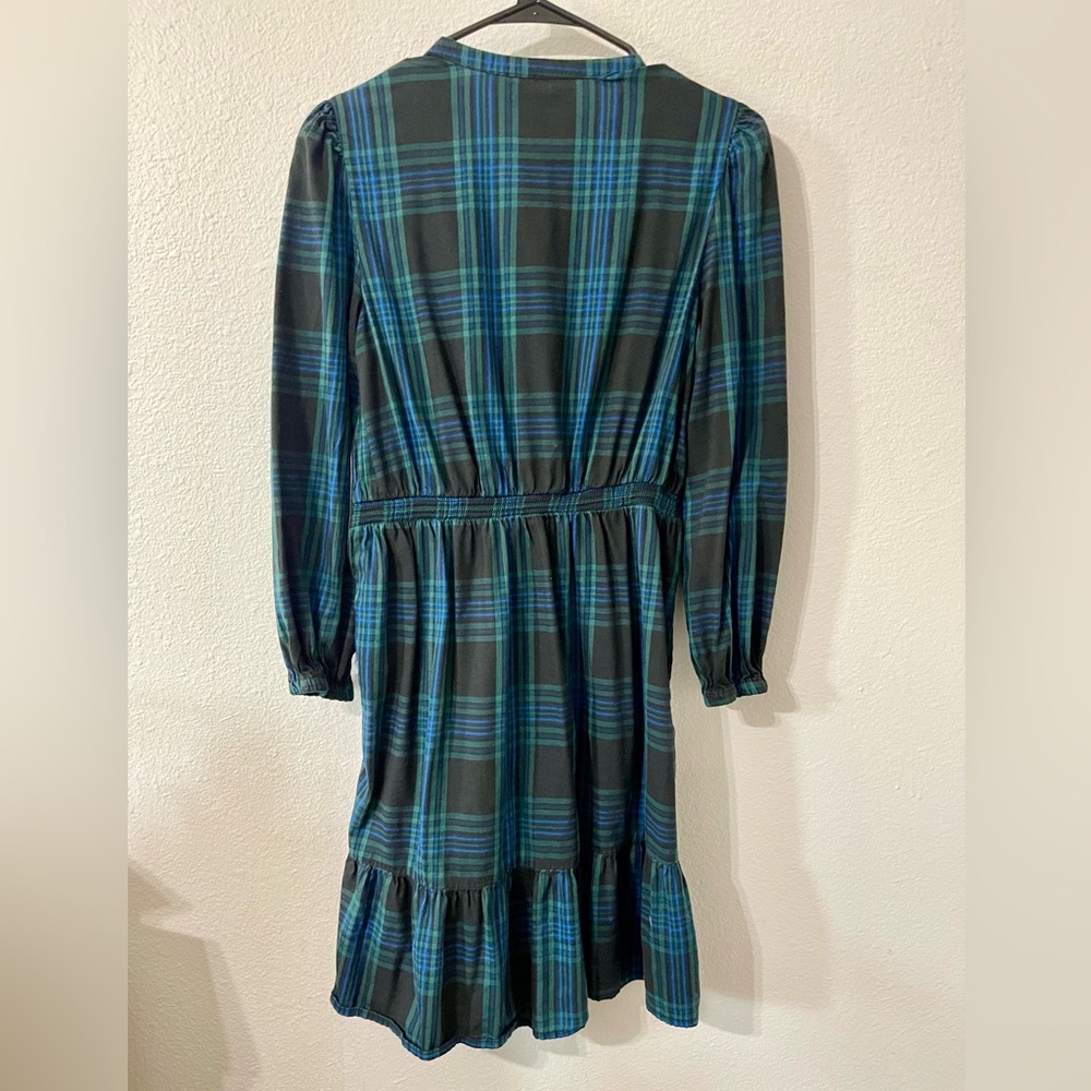 Free Assembly Tartan Ruffle V-Neck Dress | Blue & Green | Small - Picture 4 of 6